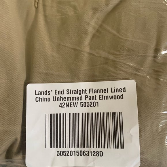 NWT LANDS' END STRAIGHT FLANNEL LINED CHINO PANTS ELMWOOD UNHEMMED 42 - Picture 9 of 10